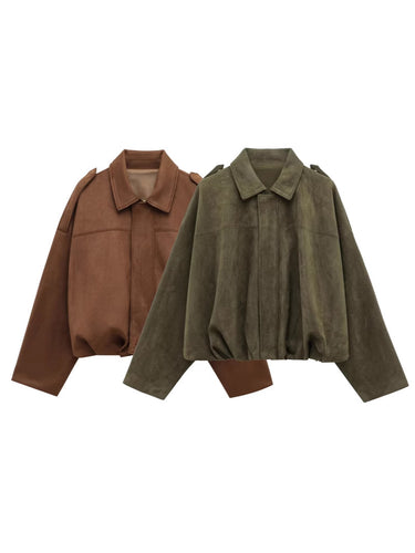 Damen Oversized Wildleder Utility Jacke Drune