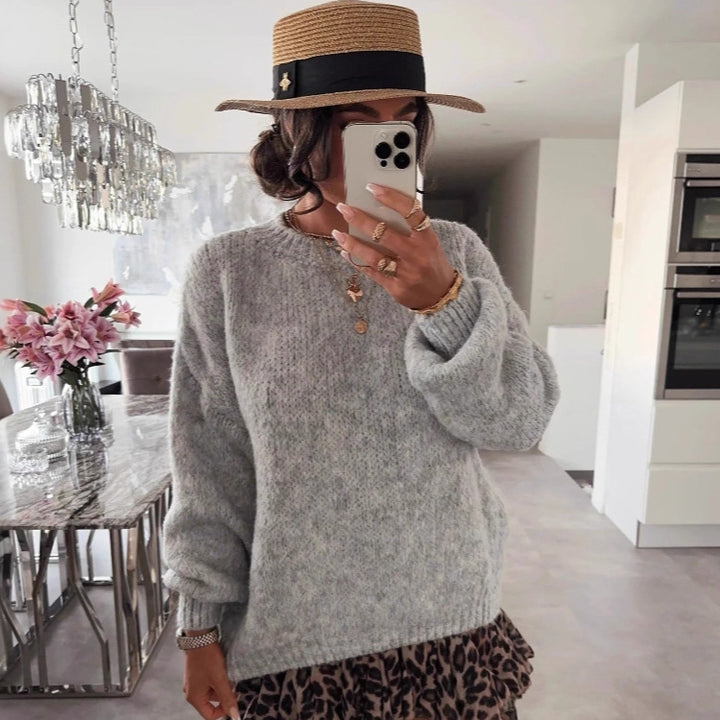 Damen Strickpullover mit voluminösen Ärmeln und feiner Struktur Drune