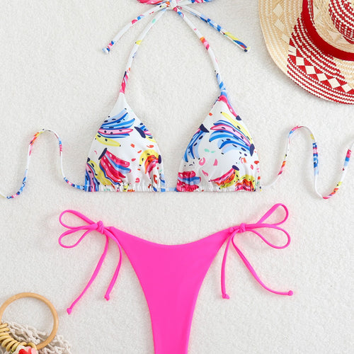 Damen Triangel-Bikini mit verspieltem Farbdesign und verstellbaren Bindebändern Drune