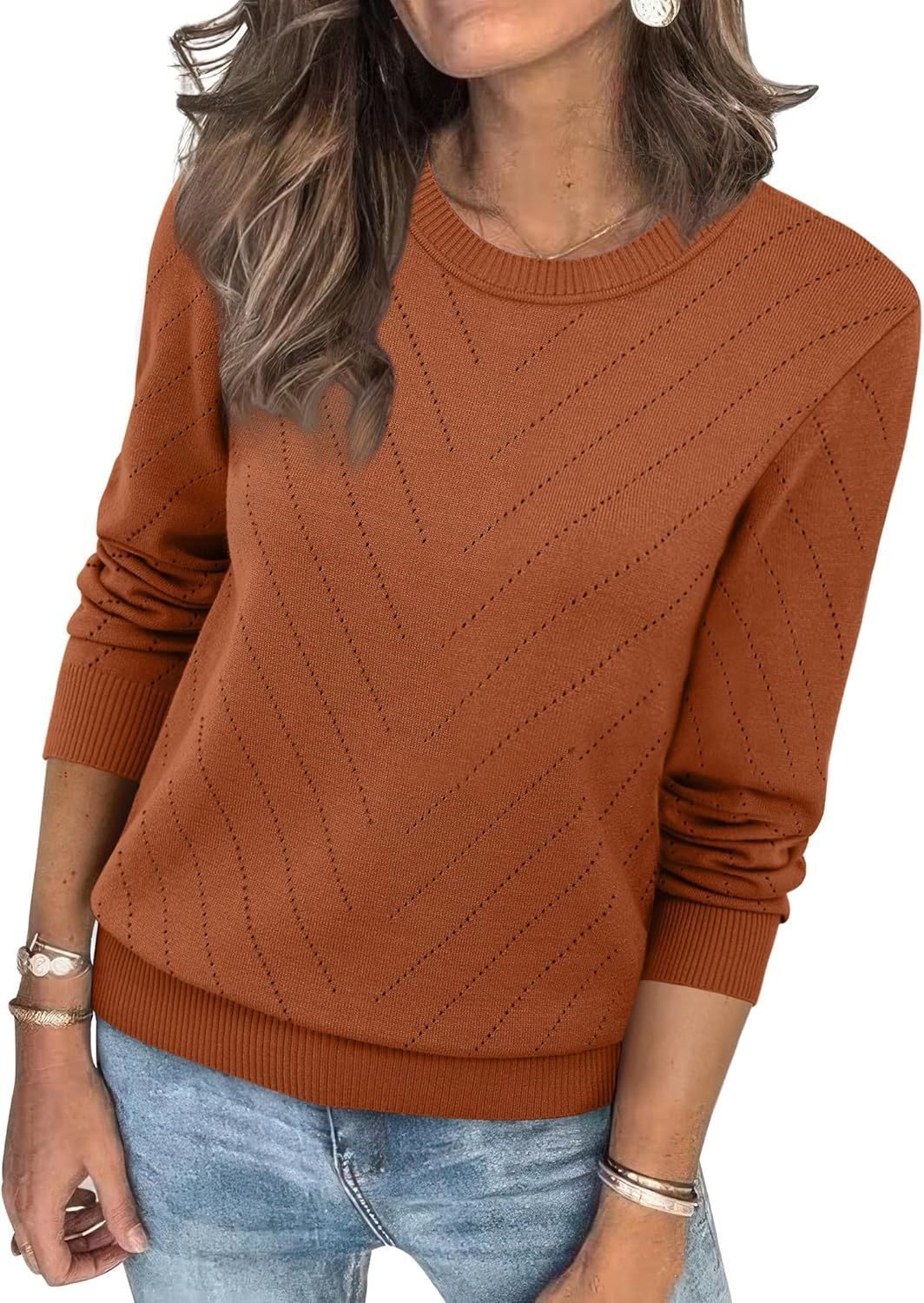 Damen Modischer Pullover mit strukturiertem Zickzack-Muster und lässigem Schnitt Drune