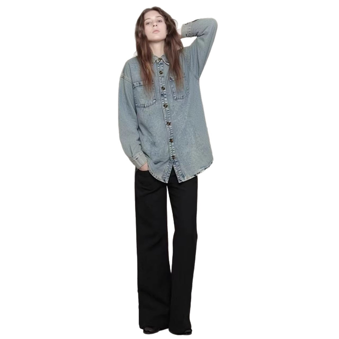 Damen Oversized Denim-Hemd mit aufgesetzten Taschen Drune