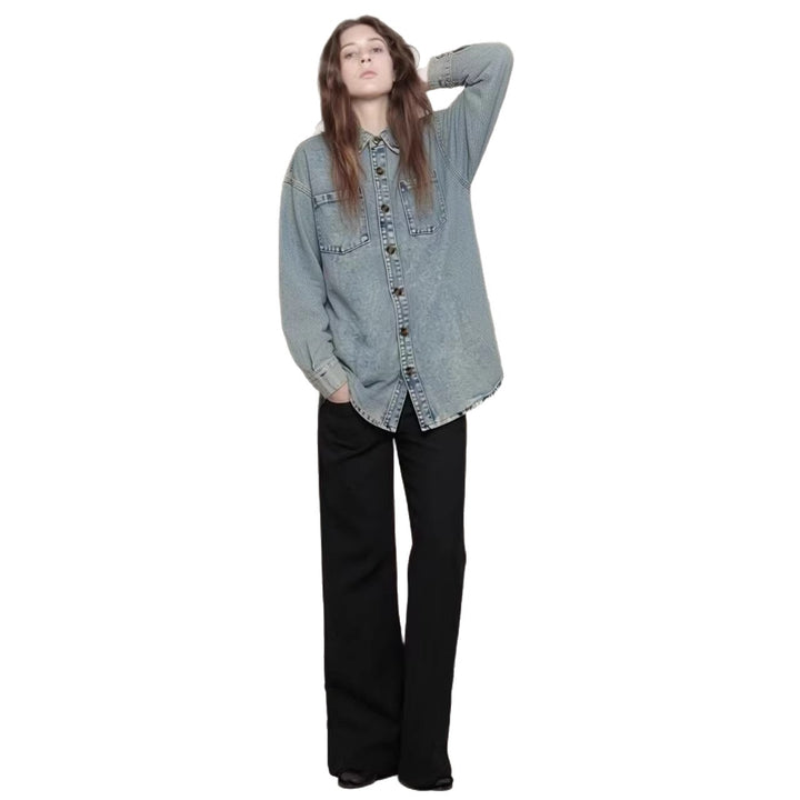 Damen Oversized Denim-Hemd mit aufgesetzten Taschen Drune