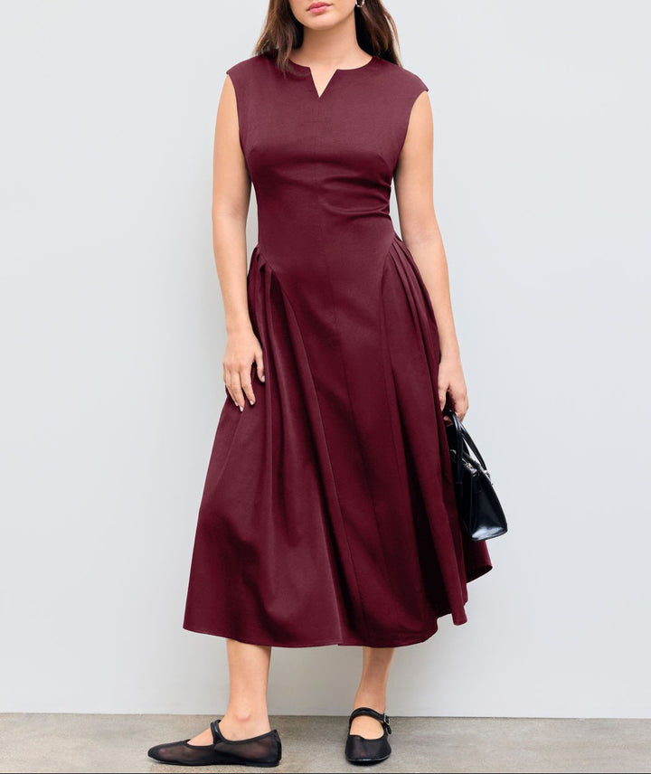 Damen elegantes Maxikleid mit voluminösen Falten und ärmellosem Design Drune