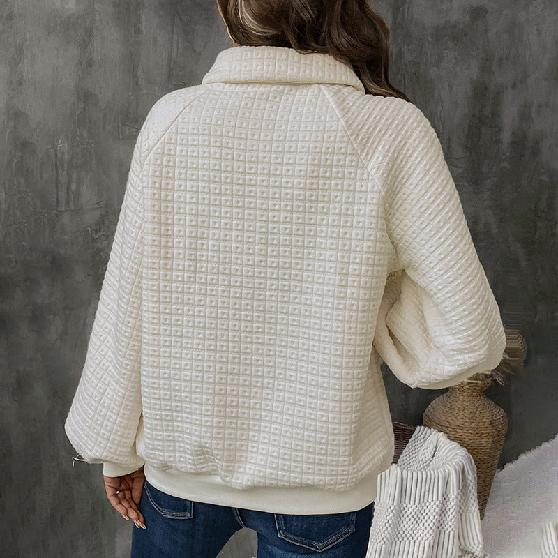 Damen Casual Overshirt mit Knopfdetail und strukturiertem Waffelmuster Drune