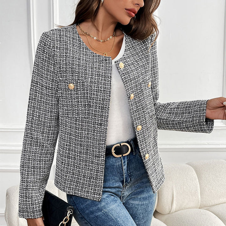 Damen elegante Bouclé-Jacke mit goldenen Knopfdetails Drune