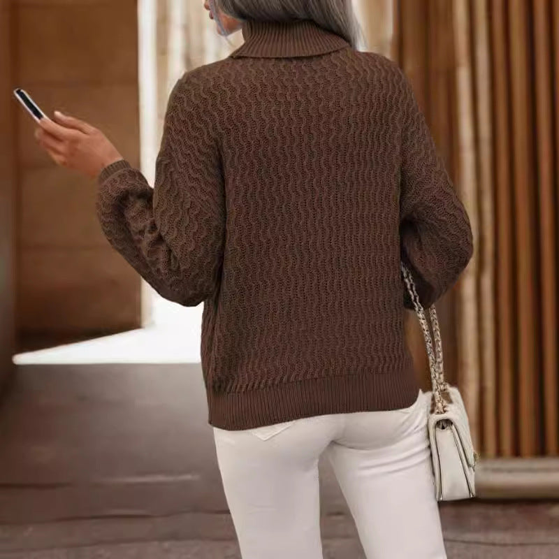 Damen Strickpullover mit hohem Kragen und strukturiertem Design Drune