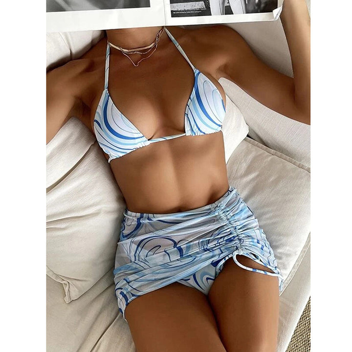 Damen Bikini-Set mit gerafftem Rock und Triangel-Oberteil Drune