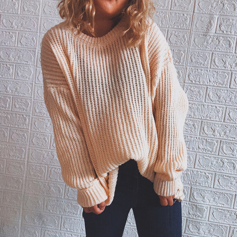 Damen Grobstrickpullover mit oversized Schnitt und lässigen Ärmeln Drune