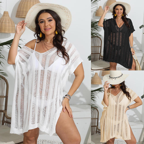 Damen luftiger Beach-Kaftan mit feinem Streifenmuster Drune