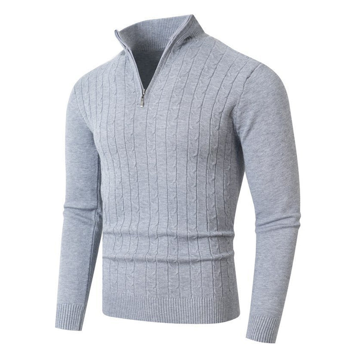 Herren nan gerippter Halbzip-Pullover mit Zopfmuster, Stehkragen und schmaler Passform Drune