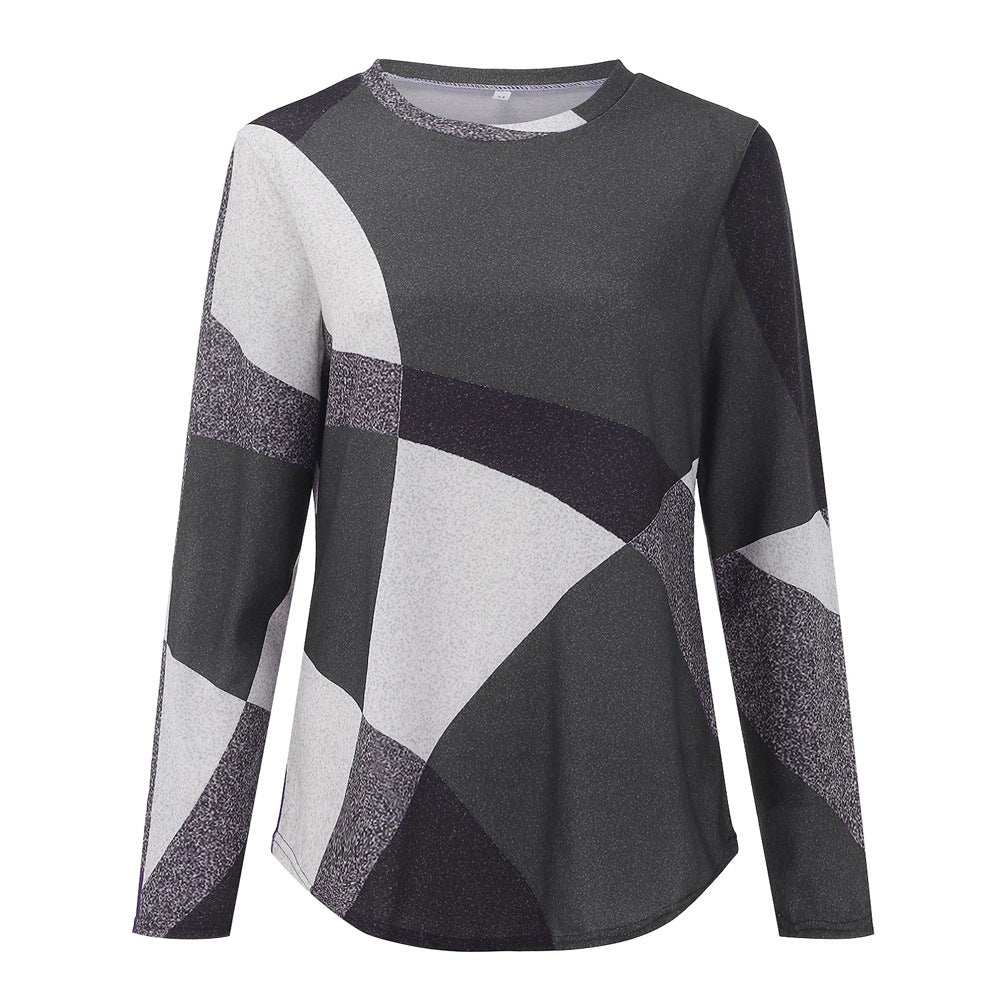 Damen nan Langarmshirt mit grafischem Print, Rundhalsausschnitt und geschwungenem Saum Drune
