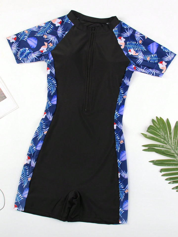 Damen Schwimmanzug mit kurzen Ärmeln und Reißverschluss Drune