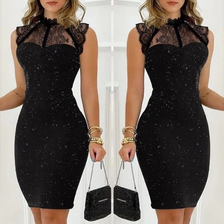 Damen Abendkleid mit exklusivem Spitzenkragen und schimmernden Akzenten Drune