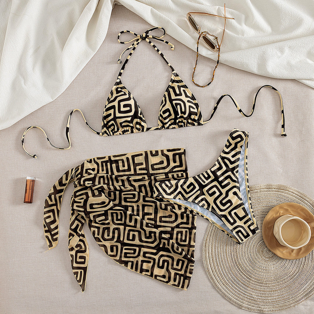 Damen Bikini mit dekorativem Wickeldesign und grafischem Muster Drune