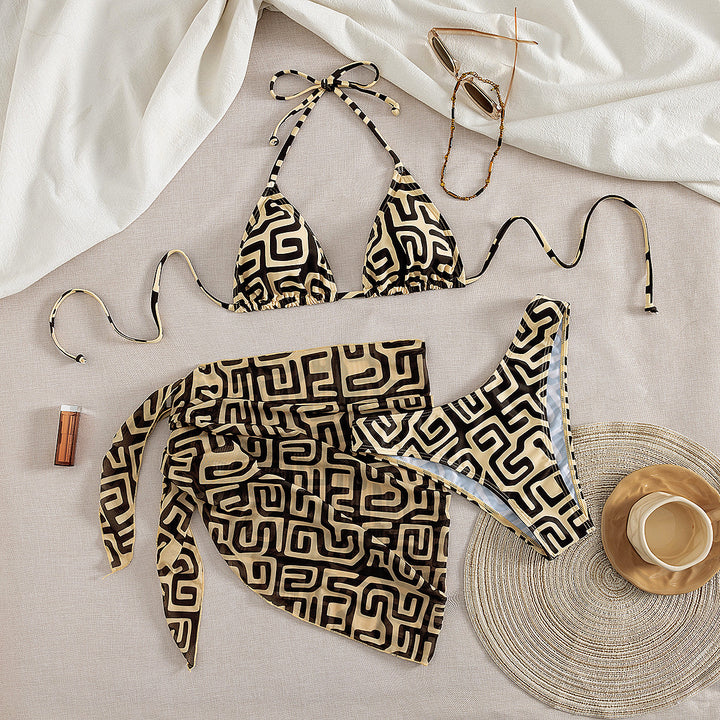 Damen Bikini mit dekorativem Wickeldesign und grafischem Muster Drune