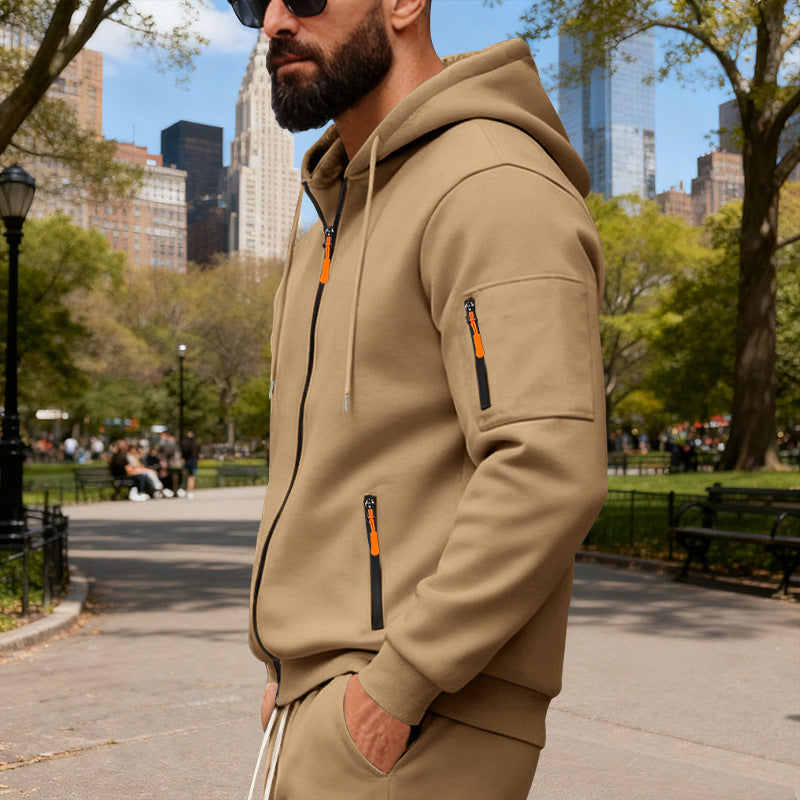 Herren Sportliche Zip-Hoodie mit Innovativen Reißverschlusstaschen Drune