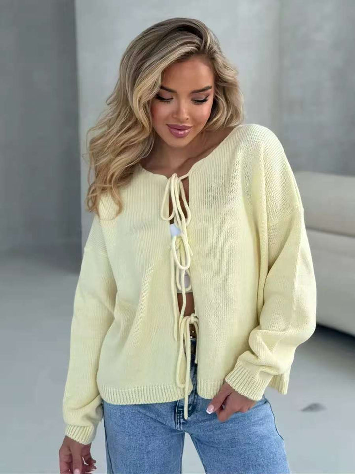 Damen lässiger Strickpullover mit dekorativen Schnürdetails Drune