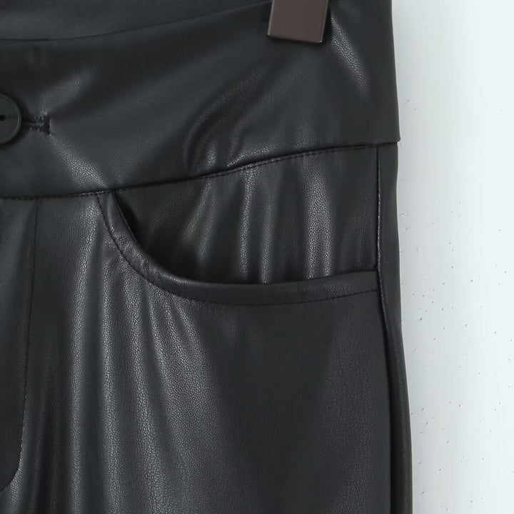 Damen Modische Kunstlederhose mit schmalem Schnitt und praktischen Taschen Drune