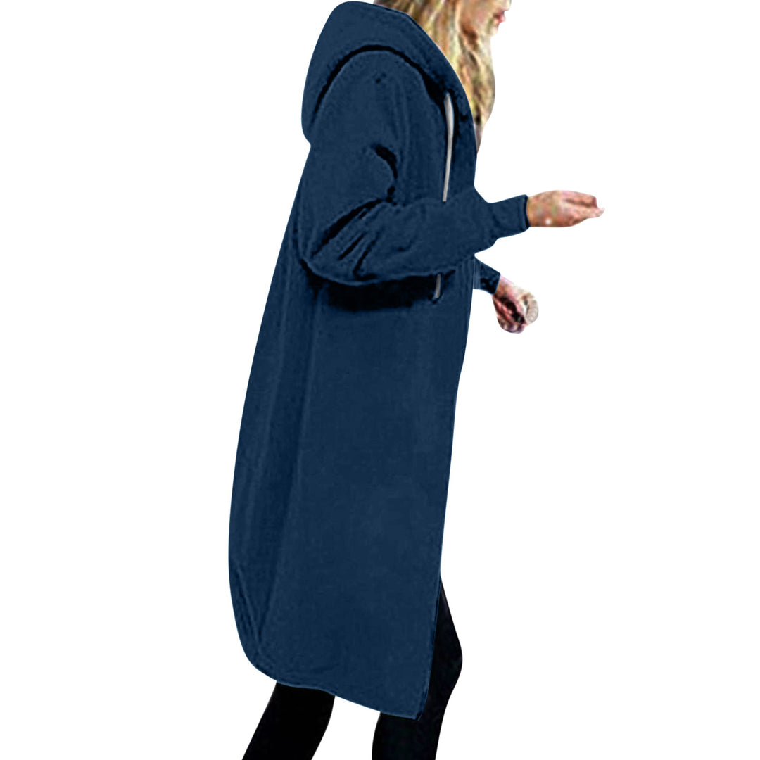 Damen nan langer Oversize Kapuzenmantel mit gerundetem Saum und Reißverschlusstaschen Drune