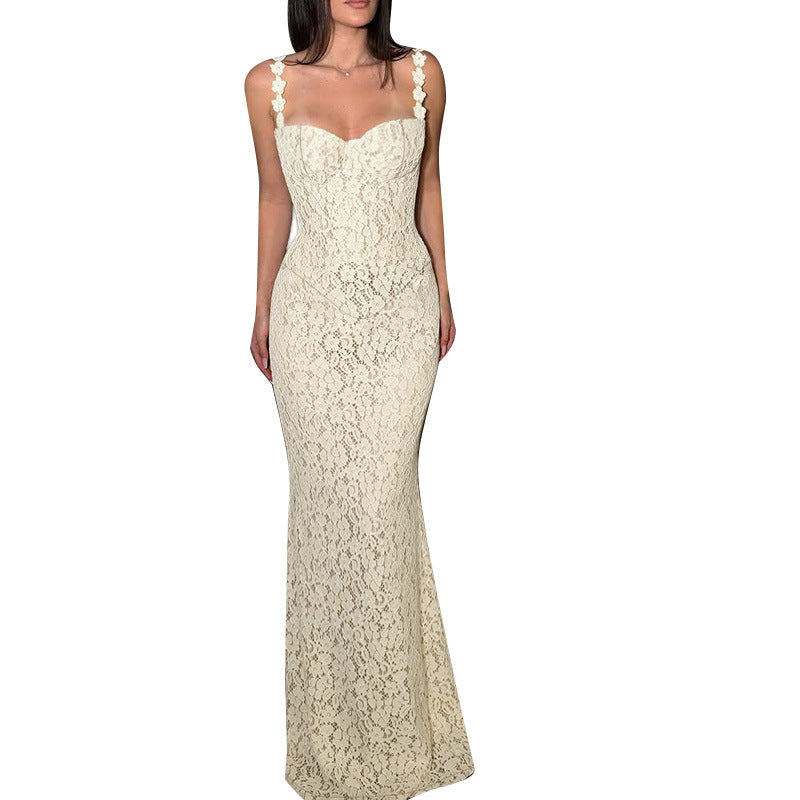 Damen Elegantes Spitzen-Spaghettiträgerkleid mit femininer Silhouette Drune