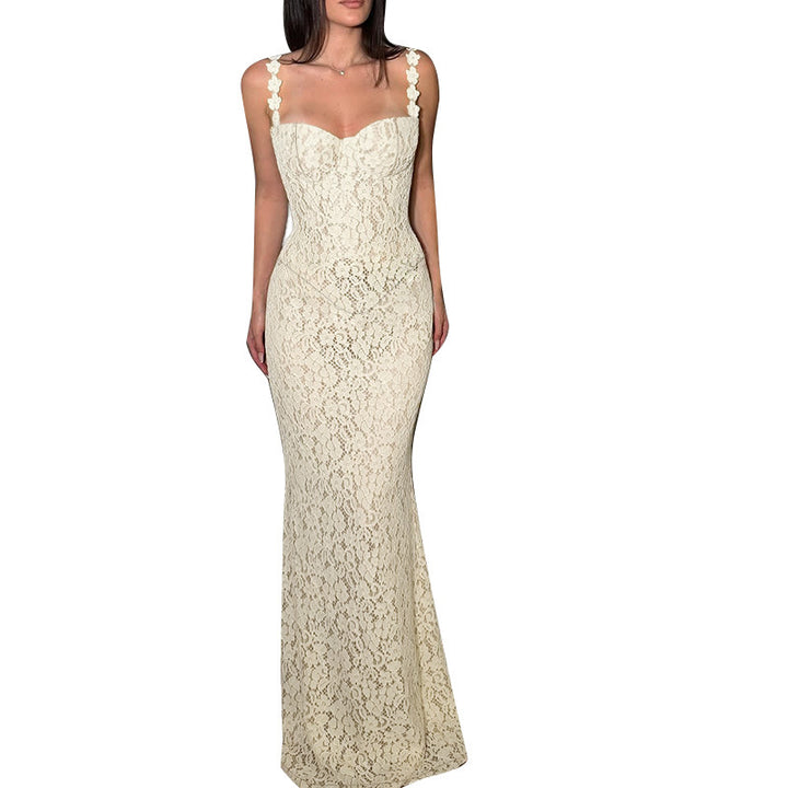 Damen Elegantes Spitzen-Spaghettiträgerkleid mit femininer Silhouette Drune