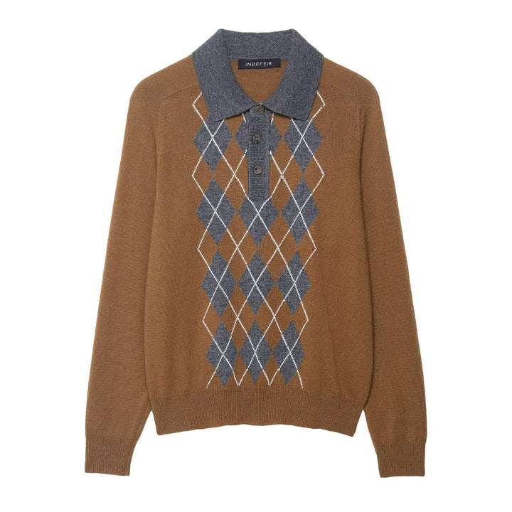 Damen eleganter Pullover mit Rautenmuster und Kragen Drune