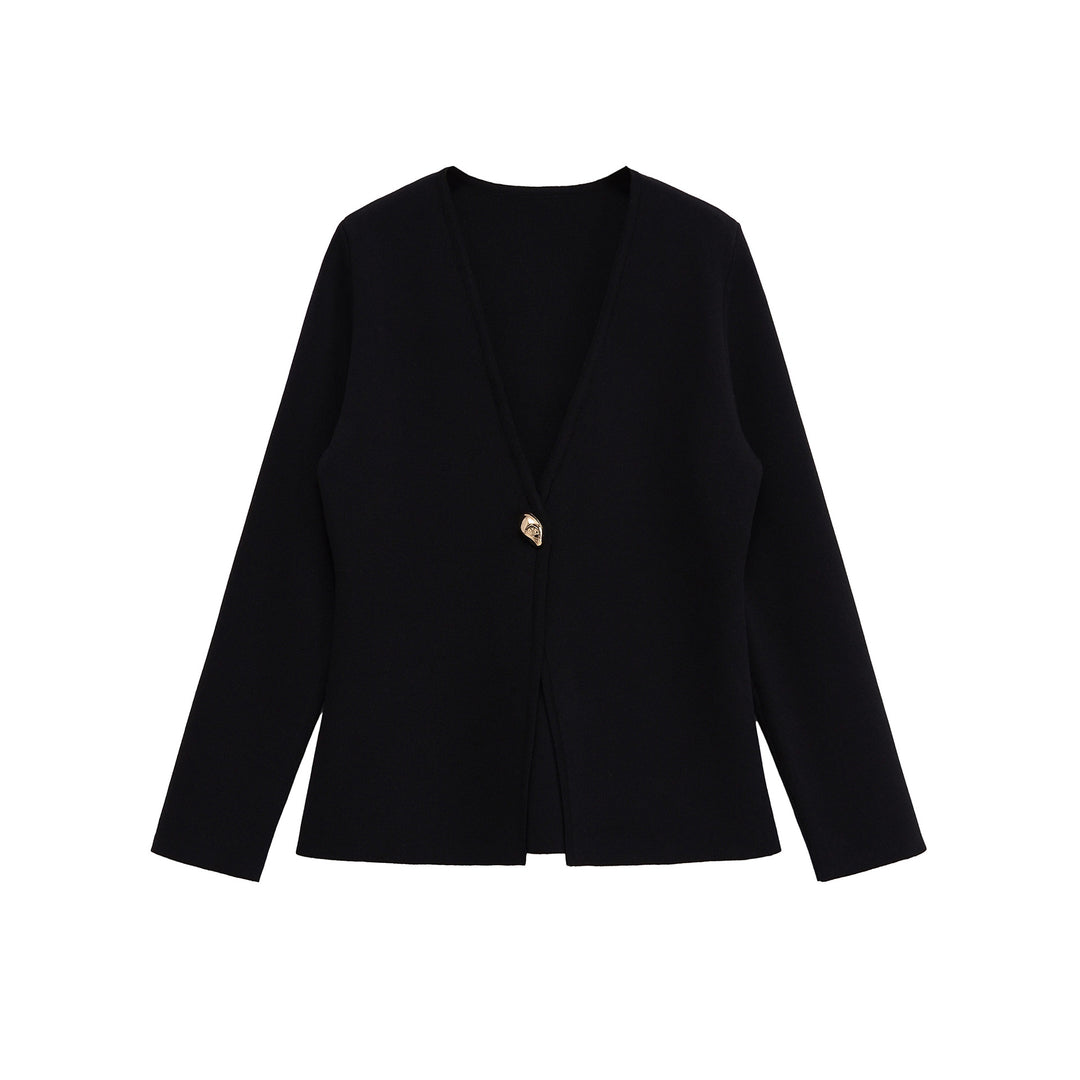 Damen lässiger V-Ausschnitt Cardigan mit dekorativem Knopf Drune