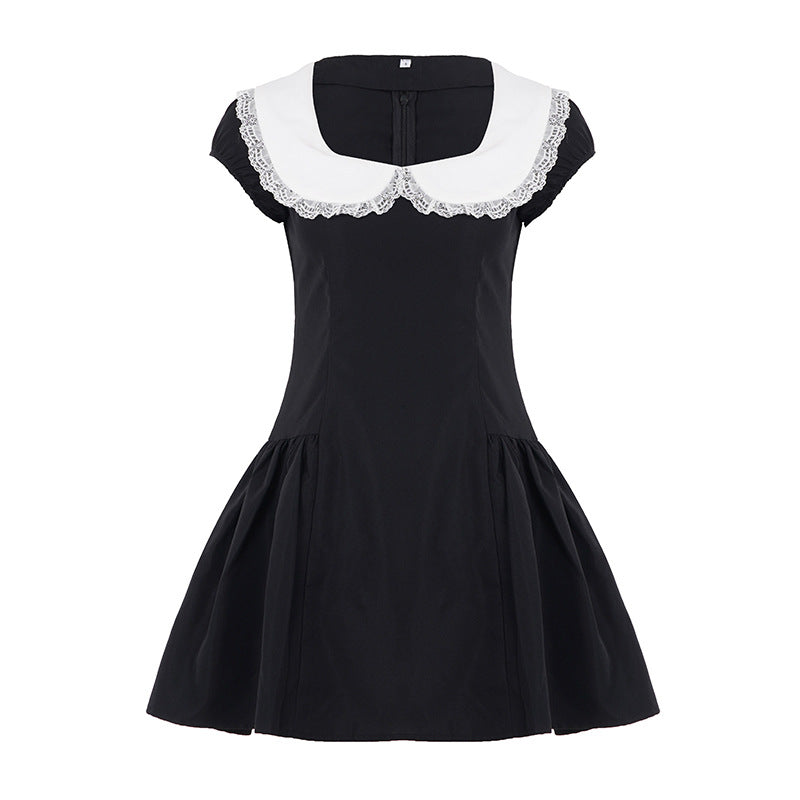 Damen Kleid im Vintage-Stil mit Spitzenkragen und weitem Rock Drune