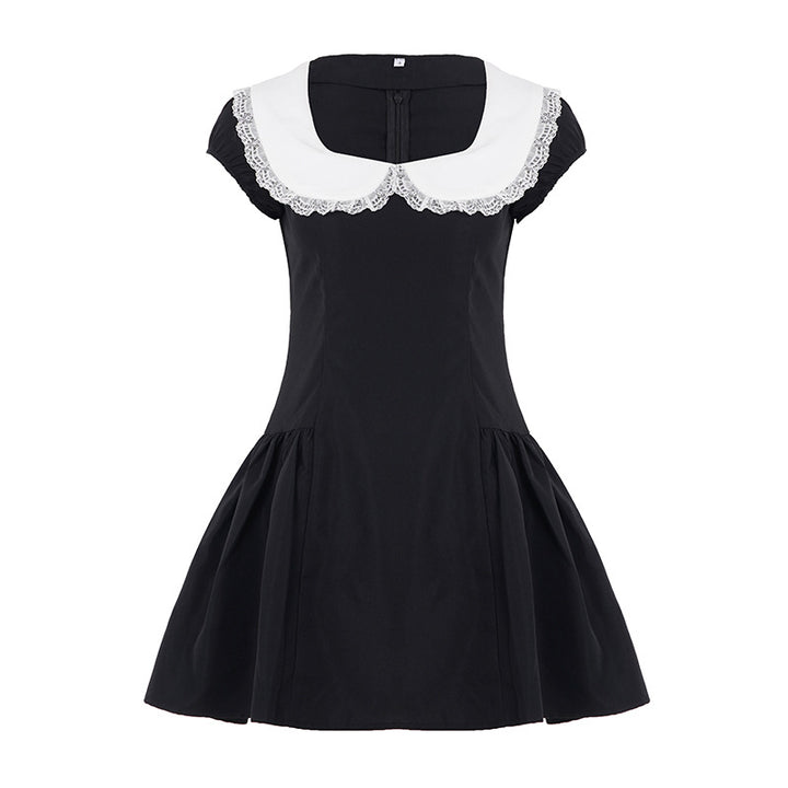Damen Kleid im Vintage-Stil mit Spitzenkragen und weitem Rock Drune