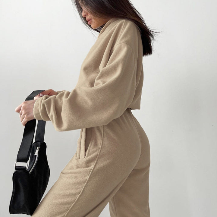 Damen nan kurz geschnittenes Thermo-Fleece-Set mit Halbfront-Reißverschluss und hohem Komfortbund Drune