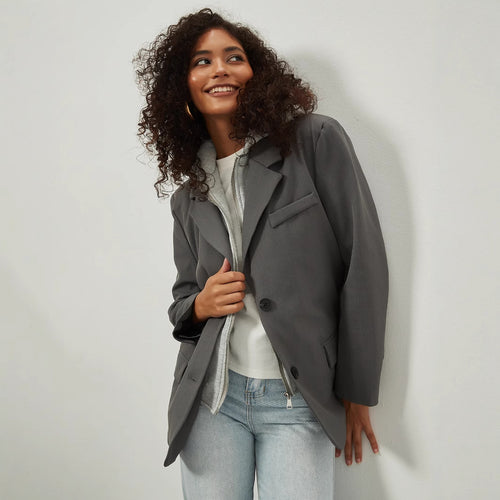Damen lässige Blazerjacke mit herausnehmbarem Innenfutter Drune