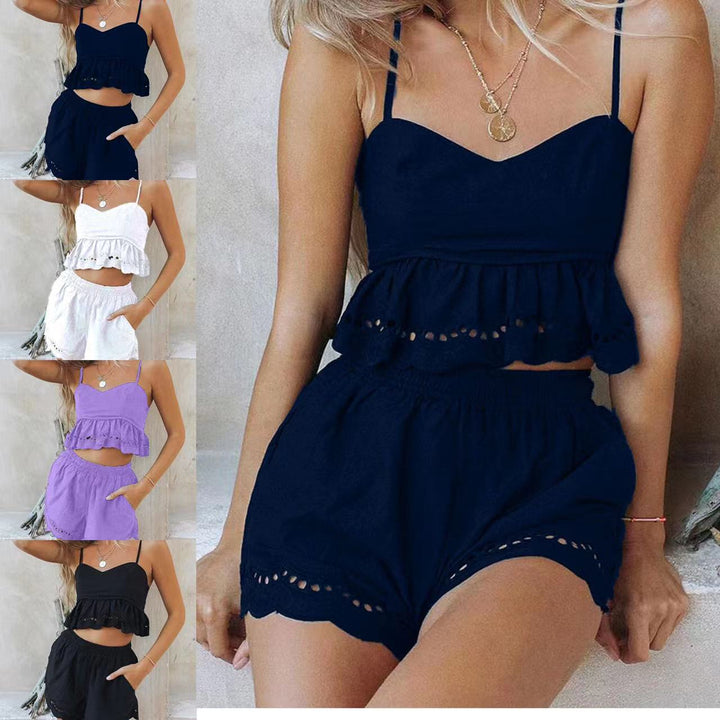 Damen lässiges Crop-Top und Shorts Ensemble Drune