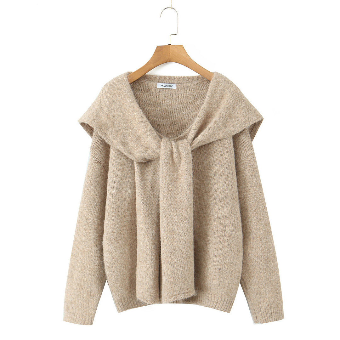 Damen trendiger Strickpullover mit weitem Kragen und lässigem Schnitt Drune
