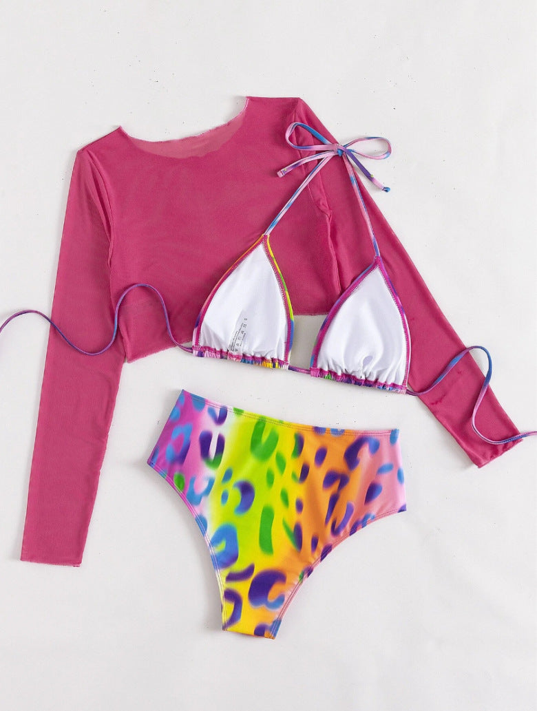 Damen High-Waist Bikini Set mit langärmligem Oberteil Drune