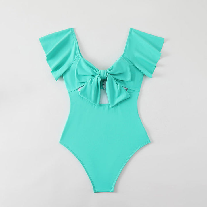 Damen eleganter einteiliger Badeanzug mit Rüschen Drune