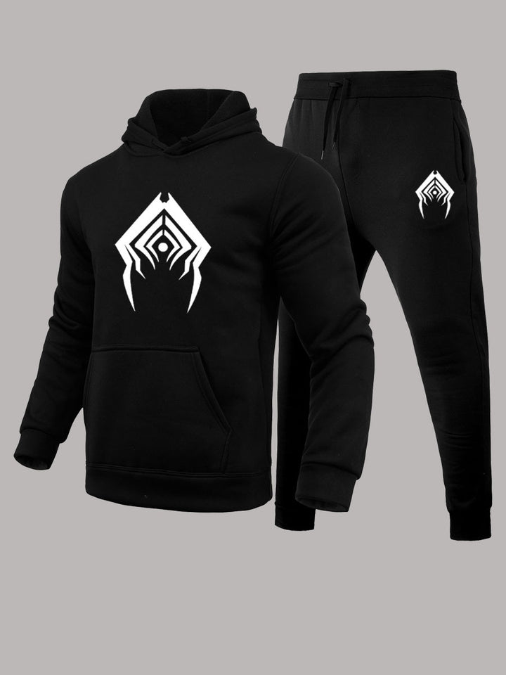 Herren Kapuzenpullover und Jogginghose Set mit künstlerischem Spinnenmotiv Drune