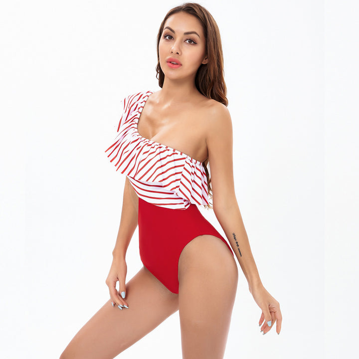 Damen Einteiler Badeanzug mit asymmetrischem Schnitt und raffinierten Rüschendetails Drune