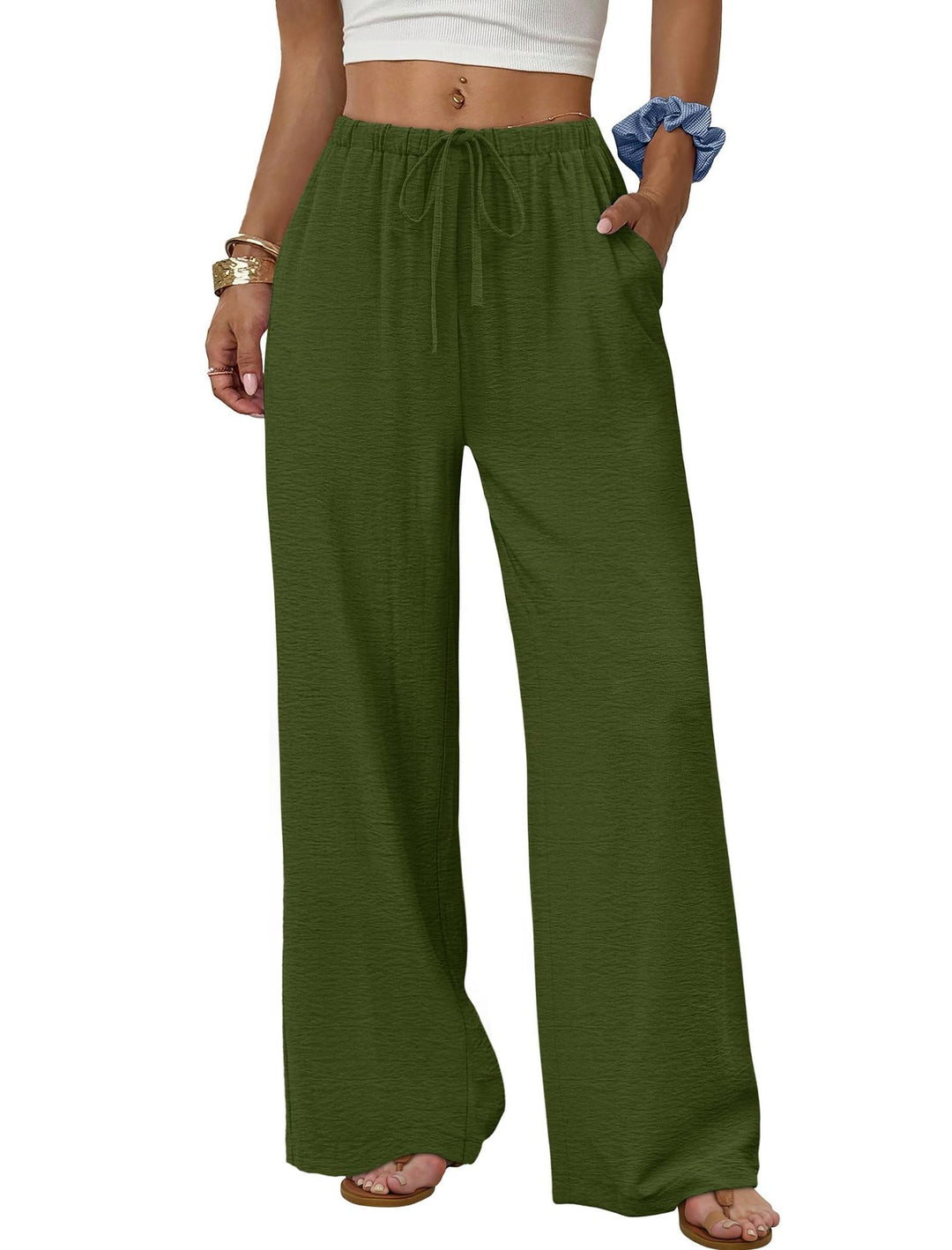 Damen Weite entspannte Sommerhose mit elastischem Bund und Taschen Drune