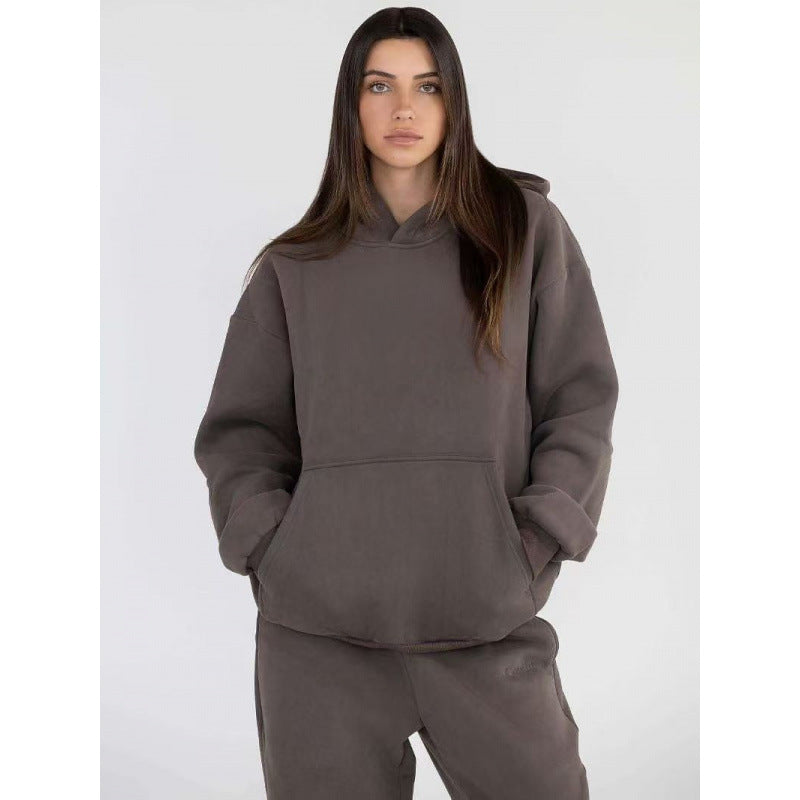 Damen nan extraweicher Oversize-Hoodie mit strukturierter Kängurutasche, überschnittener Schulter und angerauter Innenseite Drune