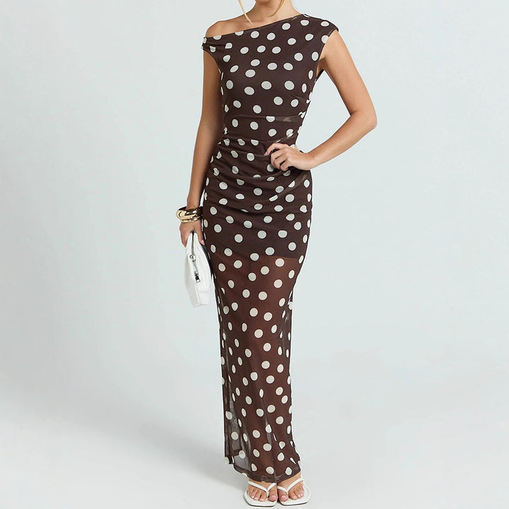 Damen Elegantes und transparentes Maxikleid mit Punkten Drune