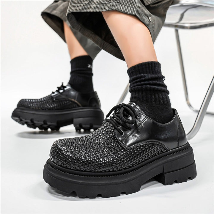 Damen gewebte Plateau-Derby-Schuhe mit robuster Profilsohle, atmungsaktivem Flechtoberteil und gepolstertem Komfortfußbett Drune
