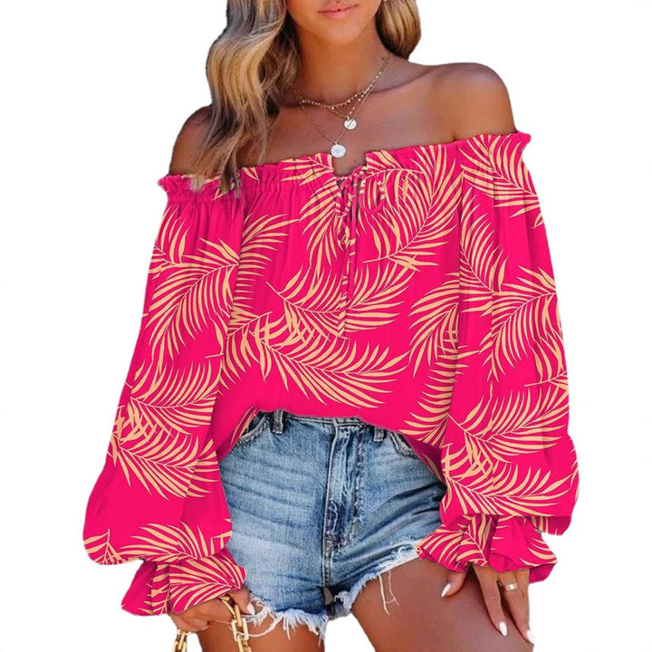 Damen Off-Shoulder Bluse mit voluminösen Ärmeln und Knoten-Detail Drune