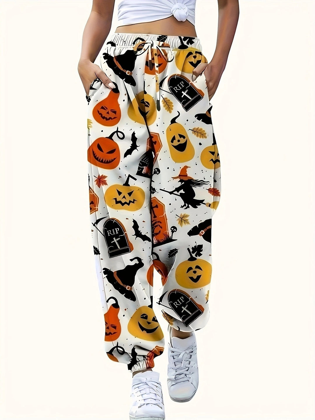 Damen Freizeithose mit Halloween-Motiv und elastischem Bund Drune