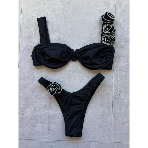 Damen Bikini mit floralen Applikationen Drune