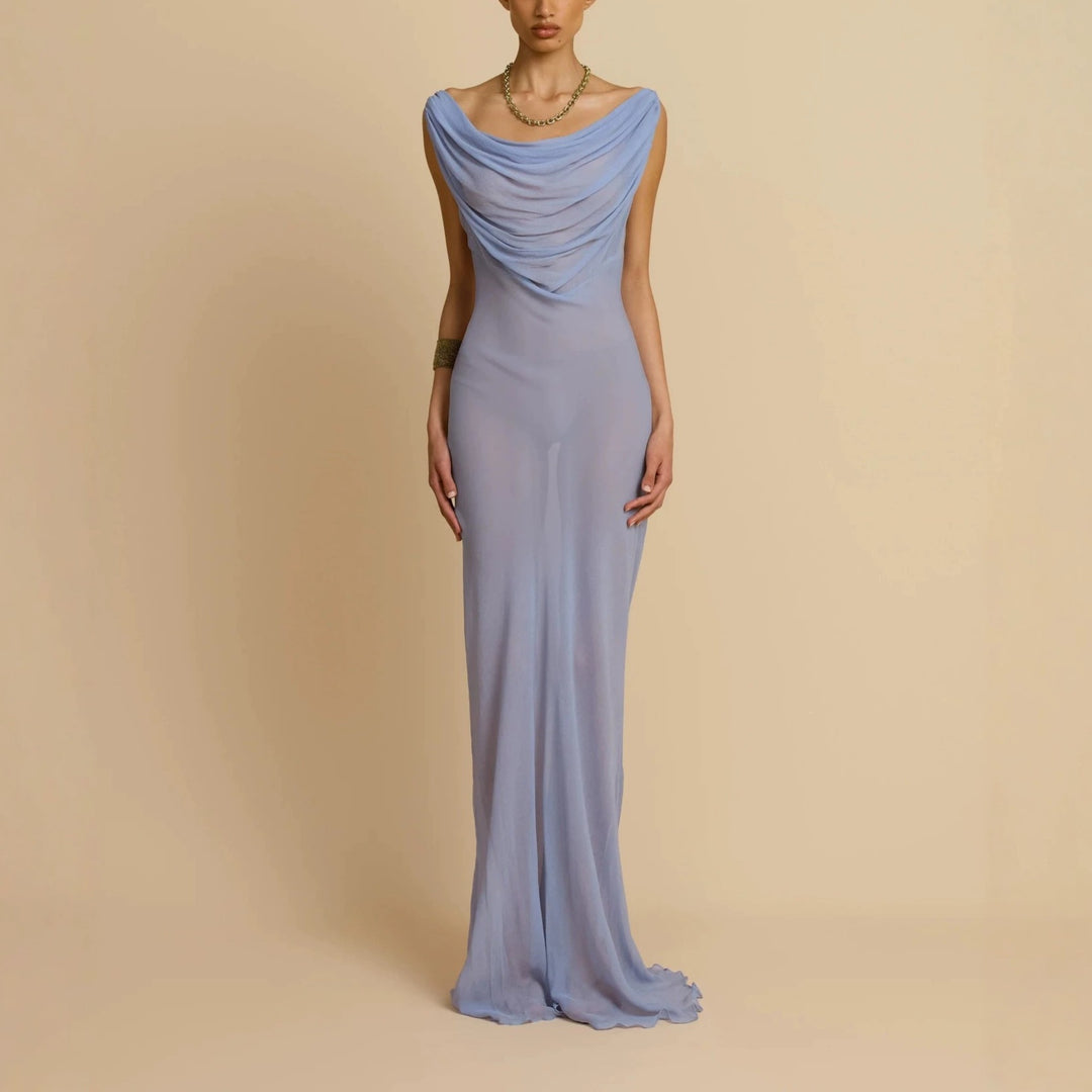 Damen Fließendes Maxikleid mit drapiertem Ausschnitt Drune