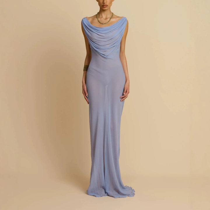 Damen Fließendes Maxikleid mit drapiertem Ausschnitt Drune