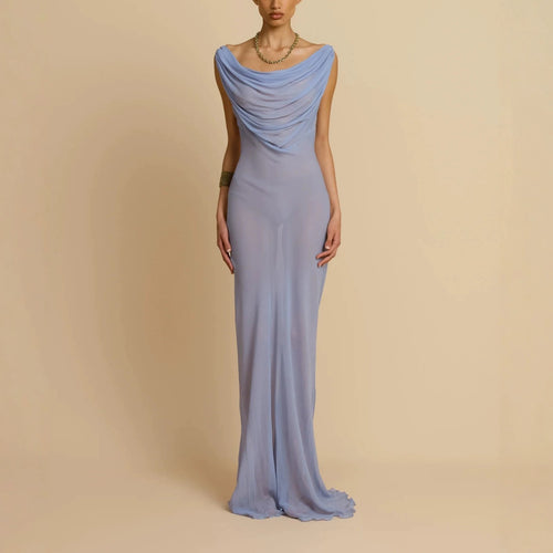 Damen Fließendes Maxikleid mit drapiertem Ausschnitt Drune