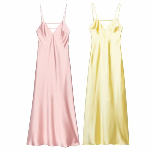 Femme Satin Slip Maxi Kleid mit verstellbaren Trägern Drune
