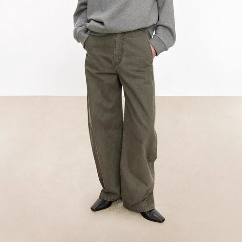 Damen weite Denim-Hose mit hohem Bund und komfortablem Schnitt Drune