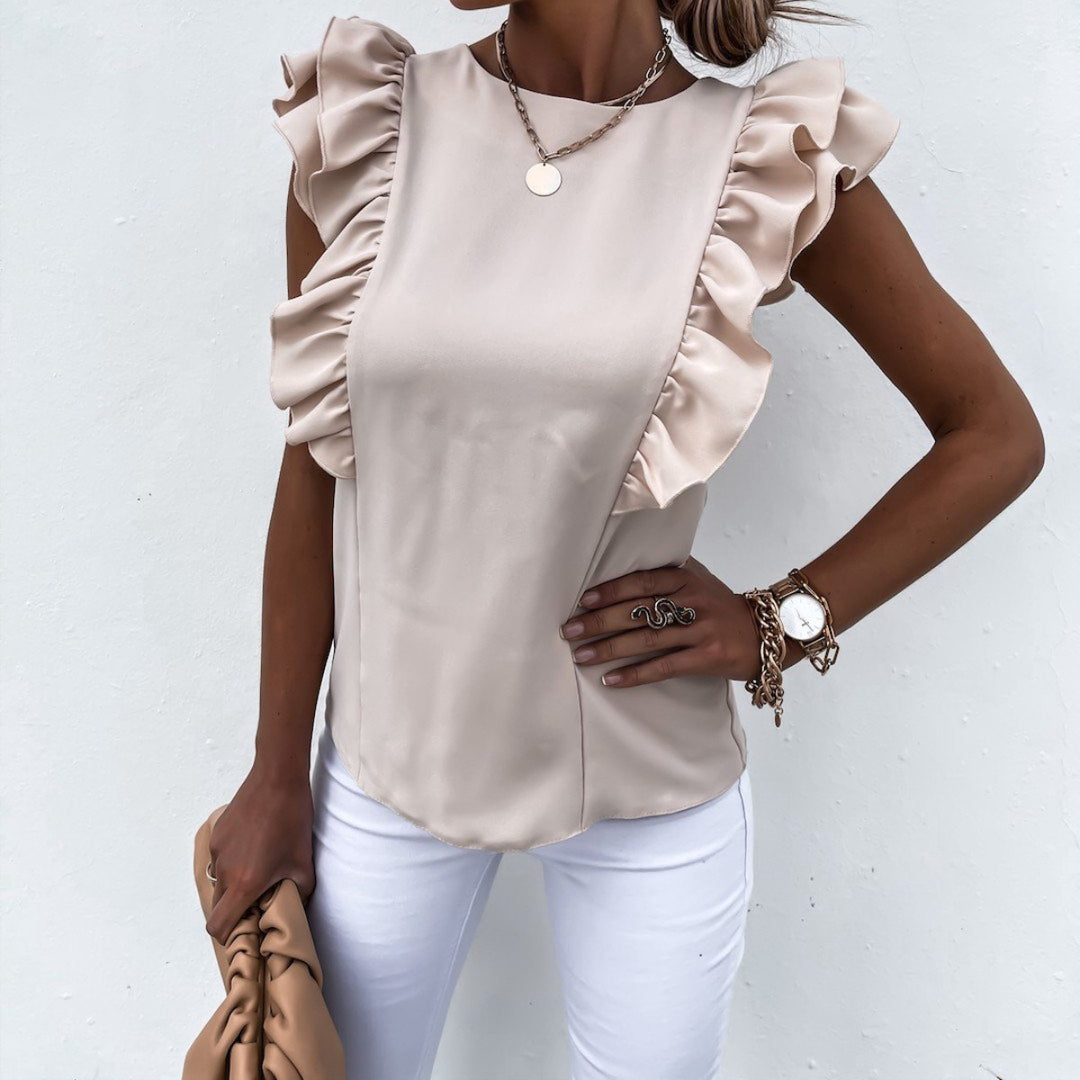 Damen elegante Bluse mit Rüschenärmel Drune